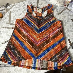 Pink Rose Medium Sheer Chevron Striped Printed Tank Top